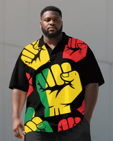 Men's Big & Tall Juneteenth Theme Fists Printed Short Sleeve Polo Shirt Shorts 2-Piece Suit